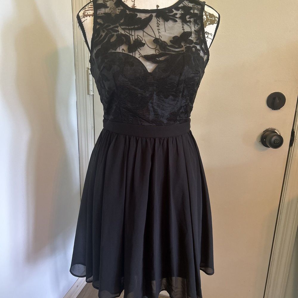 Maniju Women's M23801 Floral Embroidered Black Mesh Sheer Dress‎ Size Small NWT